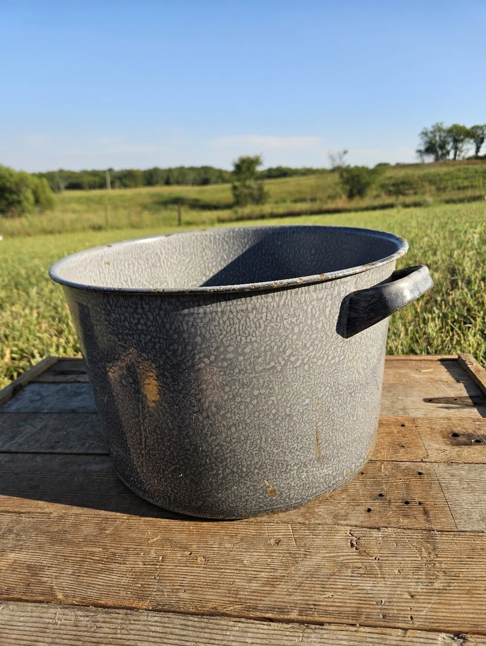 Vtg Gray Graniteware Pot Large Enamelware Bucket Rustic Farmhouse Cottagecore